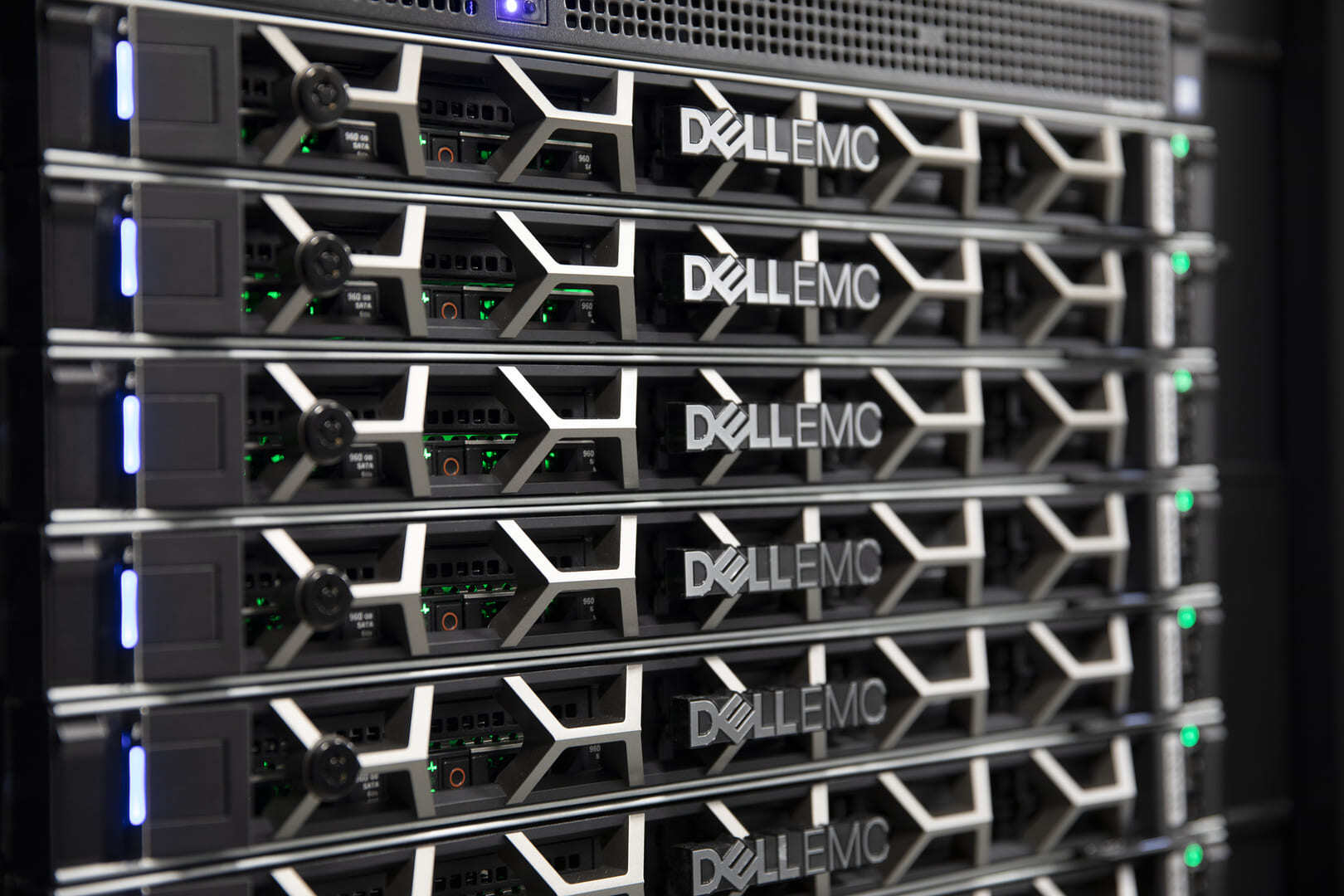 Rack of Dell EMC servers